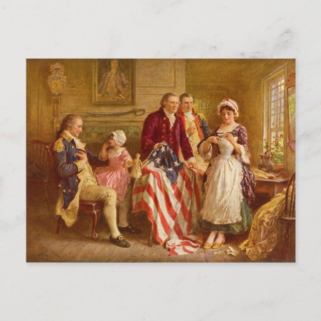 Cartão Postal Betsy Ross 1777, por Jean Leon Gerome Ferris (Frente)