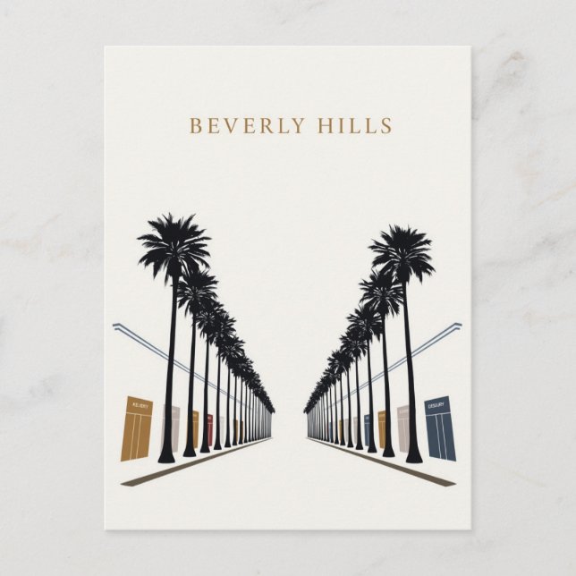Cartão Postal Beverly Hills Palm Tree Shopping Art (Frente)