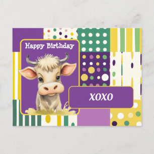 Cartão Postal Bezerro XOXO Feliz Aniversário