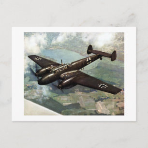 Cartão Postal Bf-110 alemão da WWII em voo