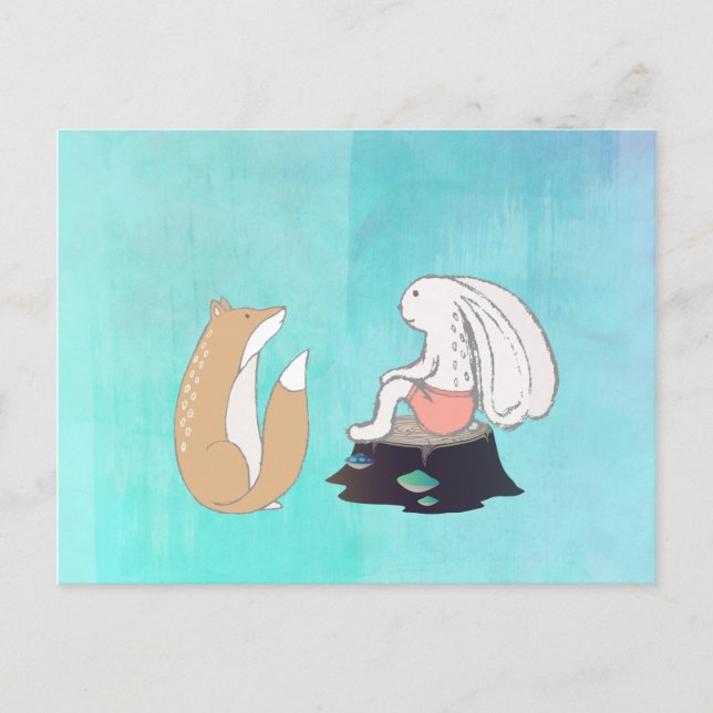 Cartão Postal BFF Fox and Rabbit Cartoon Sketch (Frente)