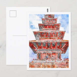 Cartão Postal Bhaktapur Durbar Nepal Famoso Viagem Watercolor