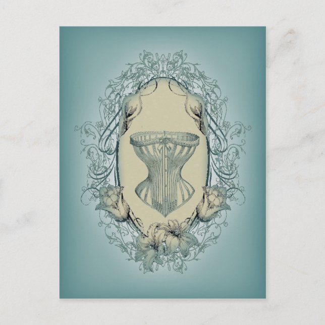 Cartão Postal biampunk victorian floral wreath corset (Frente)