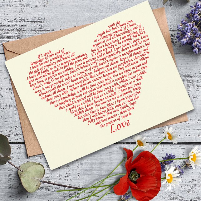 Cartão Postal Bible Quote 1 Corinthians 13 Love Heart Art Design (Love bible quote 1 Corinthians 13 heart art greetings postcard )