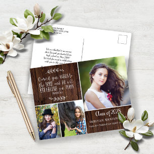 Cartão Postal Bíblia de Graduação Cristã de Madeira Rústica