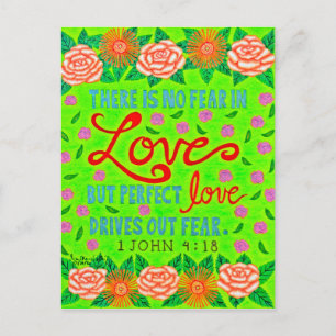 Cartão Postal Bíblia de Tipografia Floral Colorida Versa no Amor