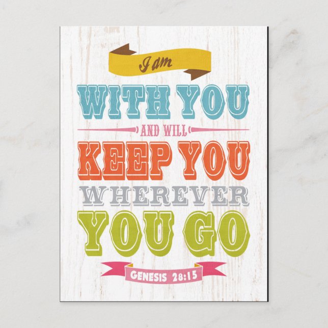 Cartão Postal Bíblia Escritural Cristã Versa - Gênesis 28:15 (Frente)