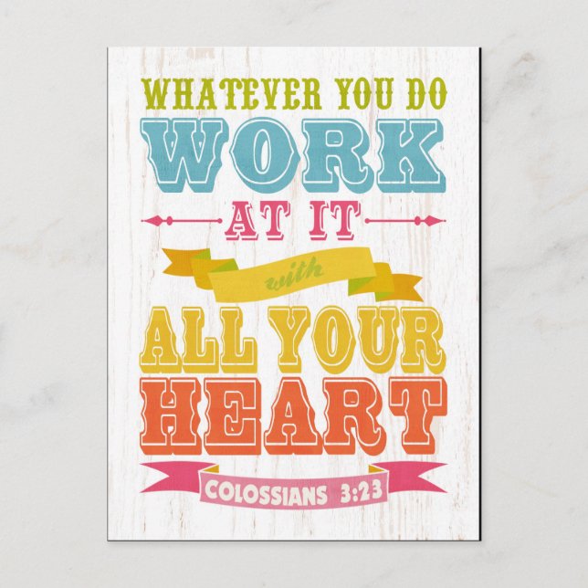 Cartão Postal Bíblia Escritural Cristã Verso - Colossianos 3:23 (Frente)