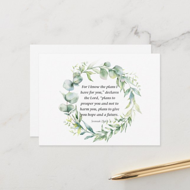 Cartão Postal Bíblia Inspiracional Verse Jeremiah 29:11 (Frente/Verso In Situ)