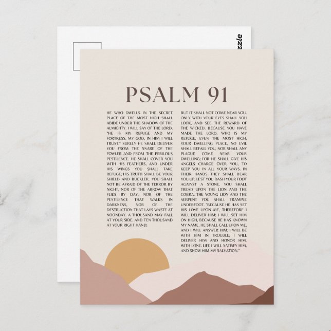 Cartão Postal Bíblia Psalm 91 NKJV Verse (Frente/Verso)