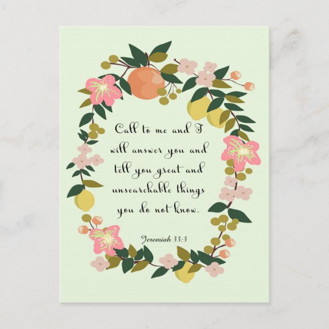 Cartão Postal Bíblia Verse Art - Jeremiah 33:3 (Frente)