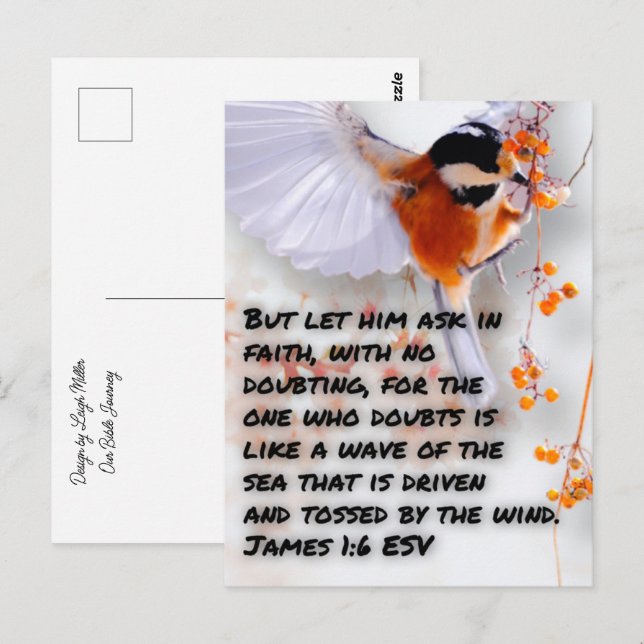 Cartão Postal Bíblico Tiago 1:6 (Frente/Verso)