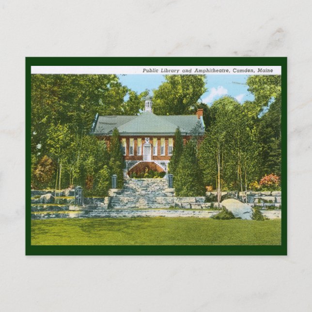Cartão Postal Biblioteca, Camden, Maine Vintage (Frente)