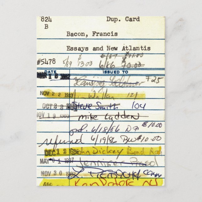 Cartão Postal Biblioteca Card 5478 Essay e New Atlantis (Frente)