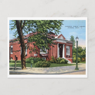 Cartão Postal Biblioteca Carnegie, Sturgis, Michigan Vintage