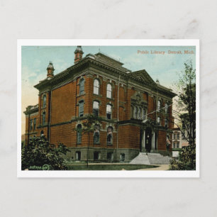 Cartão Postal Biblioteca, Detroit, MI 1909 Vintage