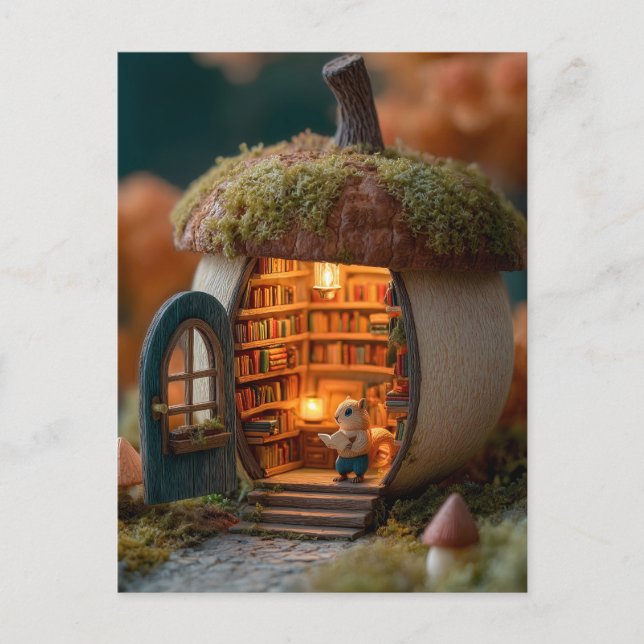 Cartão Postal Biblioteca Esquilo Dentro de uma Casa de Bolota Mu (Frente)