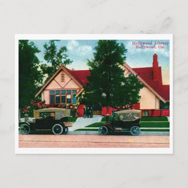 Cartão Postal Biblioteca, Hollywood, CA Vintage (Frente)