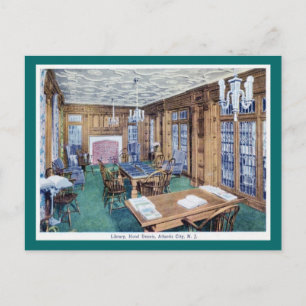 Cartão Postal Biblioteca, Hotel Dennis, Atlantic City 1926 Vinta