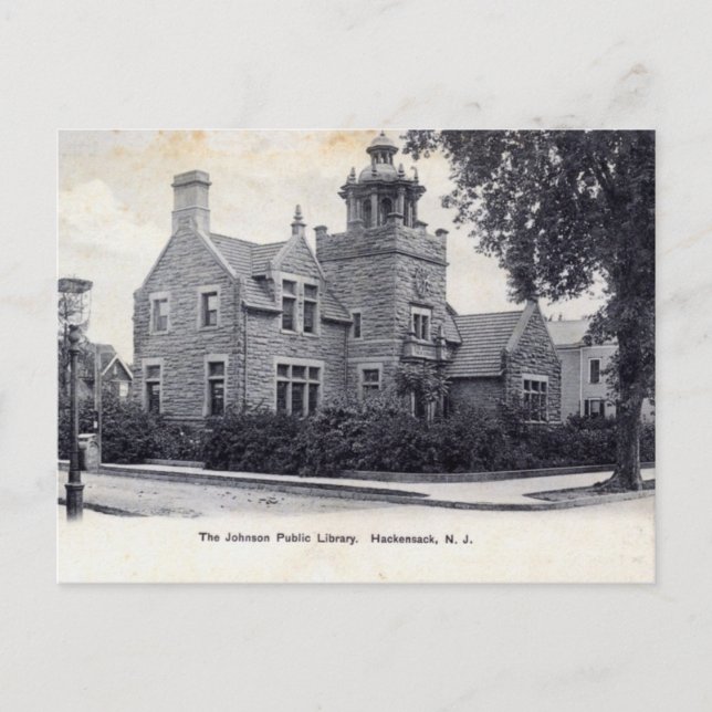 Cartão Postal Biblioteca Johnson, Hackensack Nova Jersey Antiga (Frente)