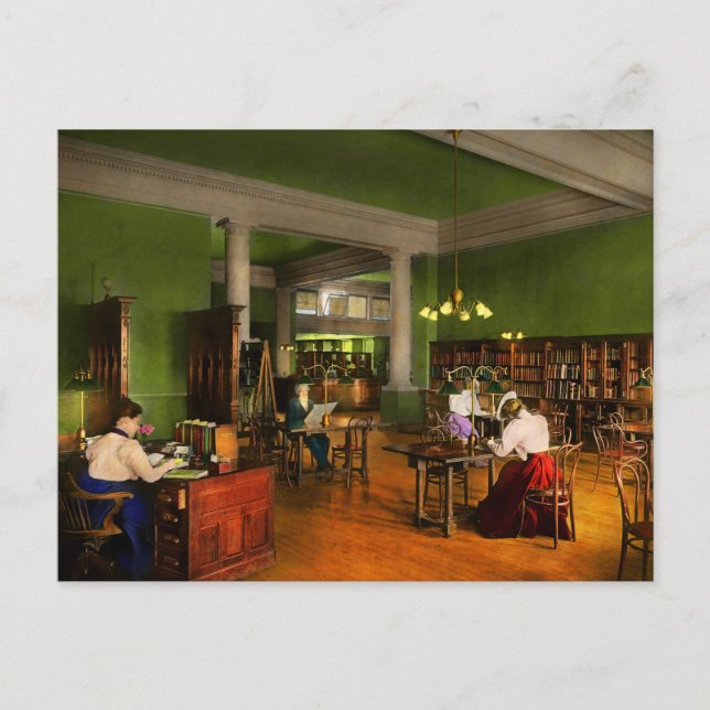 Cartão Postal Biblioteca - Leitura do adulto em 1900 (Frente)