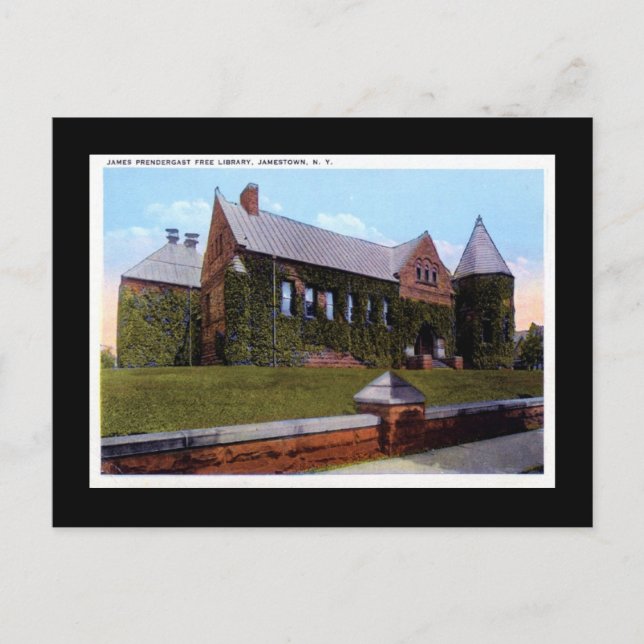 Cartão Postal Biblioteca Prendergrast, Jamestown NY Vintage (Frente)