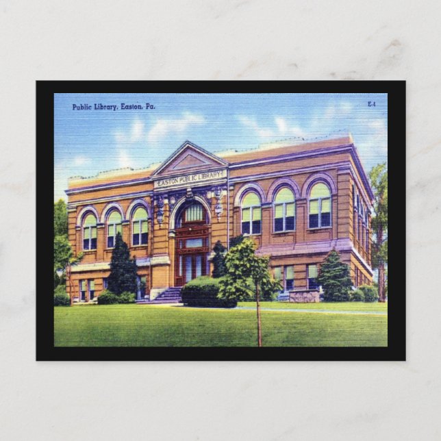 Cartão Postal Biblioteca Pública, Easton, PA Vintage (Frente)