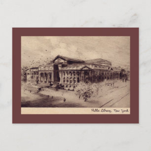 Cartão Postal Biblioteca Pública, Nova Iorque Vintage
