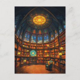 Cartão Postal Biblioteca Whimsical Flutuando Entre As Estrelas