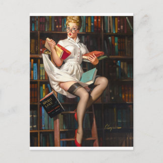 Cartão Postal Bibliotecária Pin Up