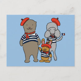 Cartão Postal Bicho de animação bonito Vestindo vestuário francê