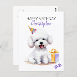 Cartão Postal Bichon Frise Cão Personalizado Feliz Aniversário 
