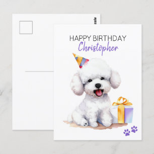 Cartão Postal Bichon Frise Cão Personalizado Feliz Aniversário 