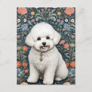 Cartão Postal Bichon Frise William Morris Inspirou Floral