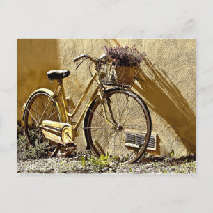 Cartão Postal Bicicleta Amarelo Colorida Vintage