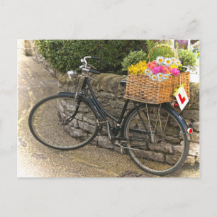 Cartão Postal Bicicleta ao Estilo Antigo com Flores Foto Postal
