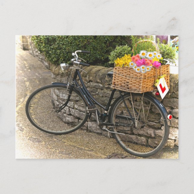 Cartão Postal Bicicleta ao Estilo Antigo com Flores Foto Postal (Frente)