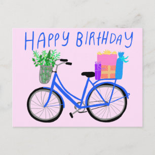 Cartão Postal Bicicleta Azul FELIZ DE ANIVERSÁRIO FREQUENTE Pers