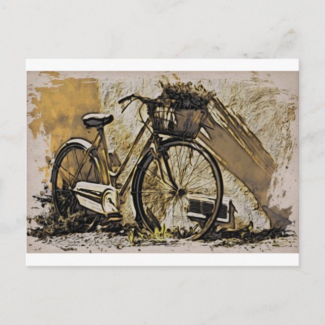 Cartão Postal Bicicleta com cesta de Flores (Frente)