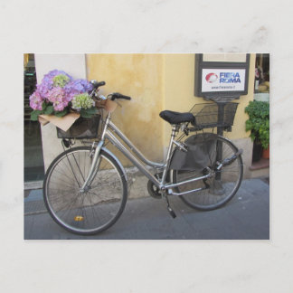 Cartão Postal Bicicleta com Cesto de Hortênsias