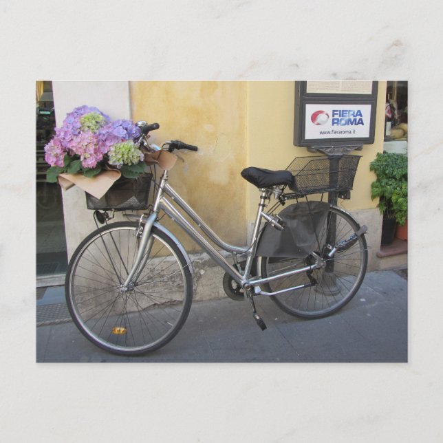 Cartão Postal Bicicleta com Cesto de Hortênsias (Frente)