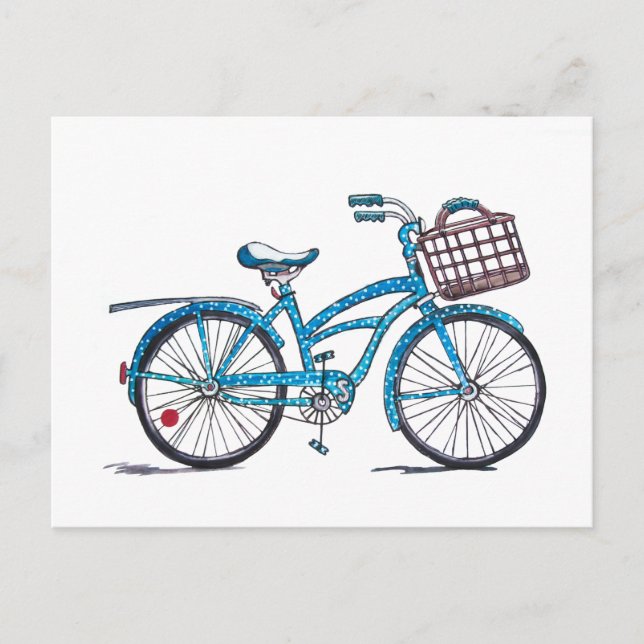 Cartão Postal Bicicleta de Bolinhas de Aquarela (Frente)