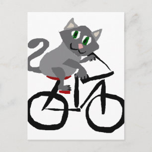 Cartão Postal Bicicleta de Gato de Cinza Engraçado