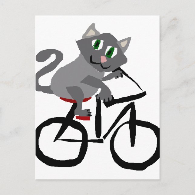 Cartão Postal Bicicleta de Gato de Cinza Engraçado (Frente)