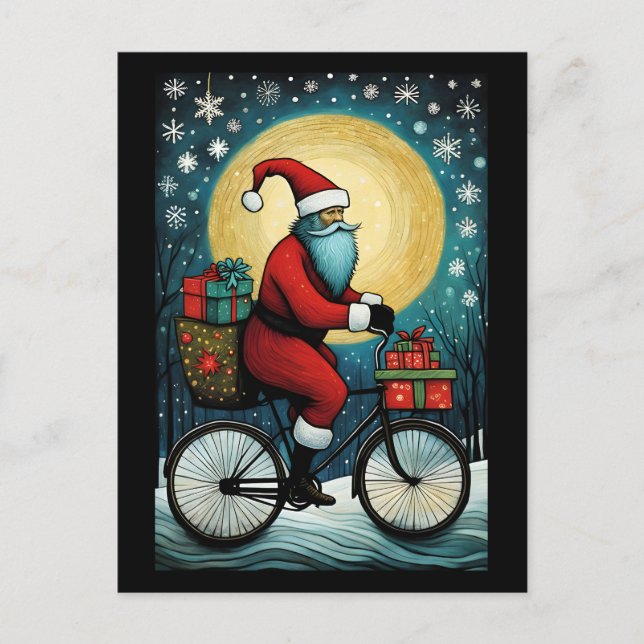 Cartão Postal Bicicleta de Papais noeis de Lua Completa Apresent (Frente)