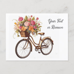 Cartão Postal Bicicleta Dourada com Cesto de Flores Antigo