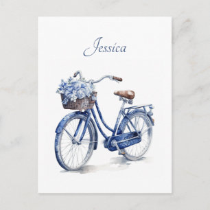 Cartão Postal Bicicleta Floral Azul Delft Personalizada