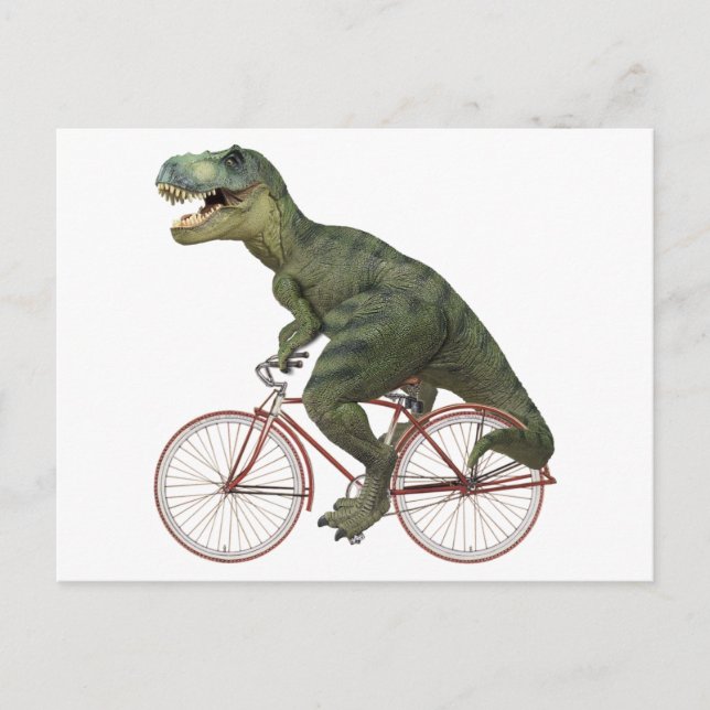 Cartão Postal Bicicleta Funny Dinosaur TRex (Frente)