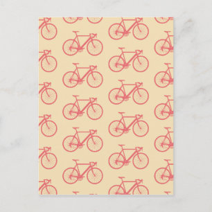 Cartão Postal Bicicleta Moderna Silhouette Coral e Padrão de Mar