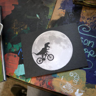 Cartão Postal Bicicleta retrô dos anos 80 Dinossauro e Lua 